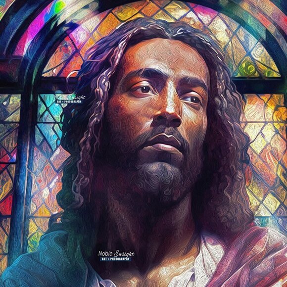 Jesus Stained Glass Wall Art Watercolor Oil Painting Print - Picture 2 of 6